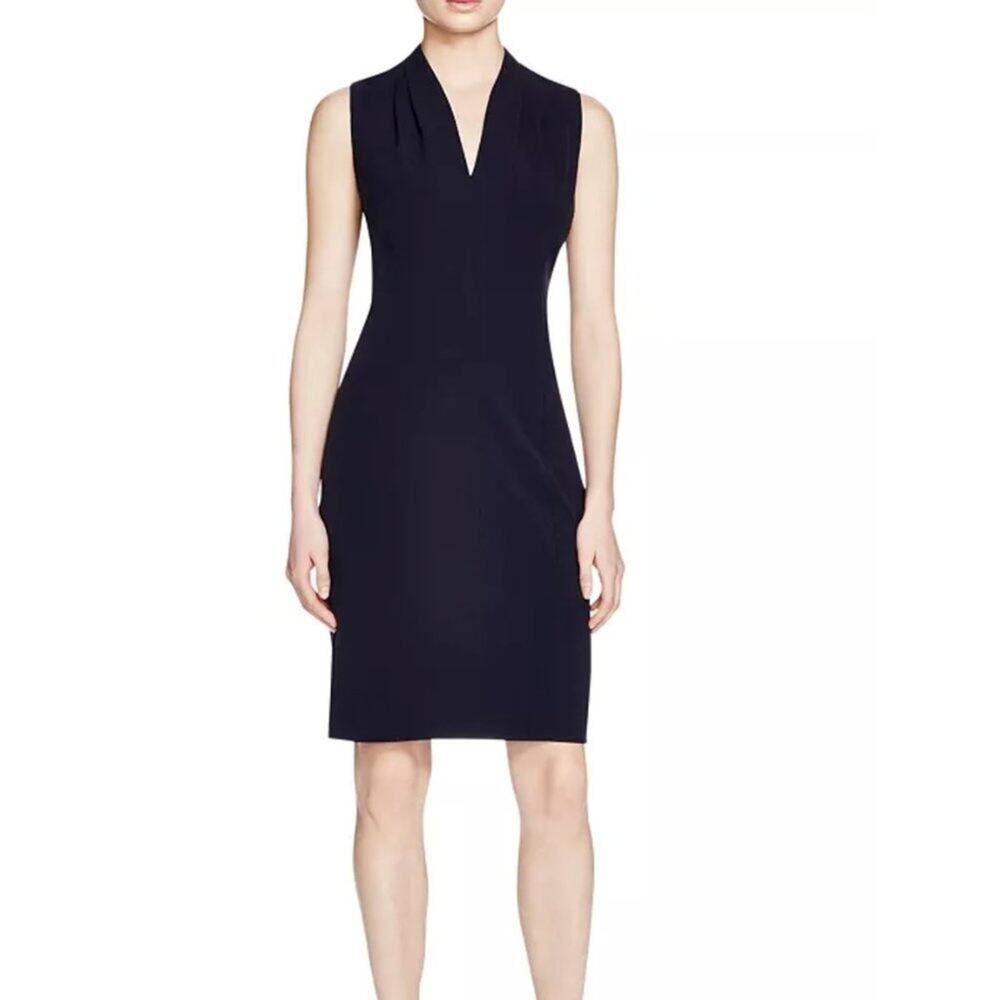 NWT  T TAHARI Pleated Sleeveless V Neck Sheath Dress US 6